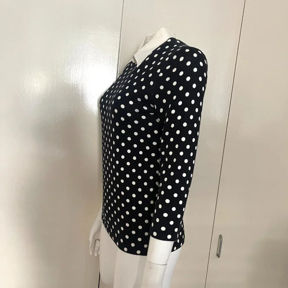 NWOT Ralph Lauren POLKA DOT WHITE COLAR KNIT TOP S - Picture 5 of 13